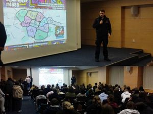 Policjant spotkał się z wolontariuszami WOŚP. Przypomniał o zasadach bezpieczeństwa