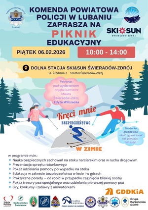 ZAPROSZENIE NA PIKNIK „KRĘCI MNIE BEZPIECZEŃSTWO W ZIMIE” NA DOLNEJ STACJI SKI&SUN W ŚWIERADOWIE- ZDRÓJ